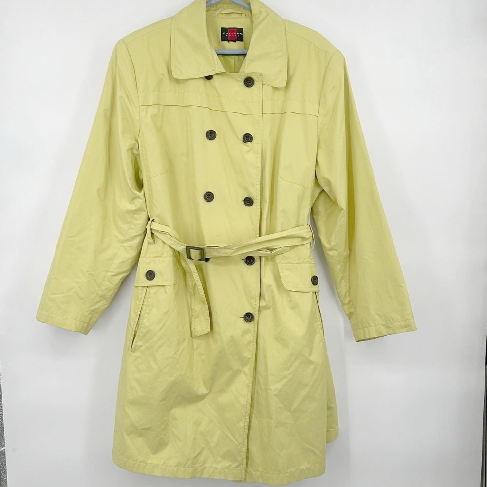 Gallery Woman Womens Trench Coat 2X Chartreuse Belted Double Breasted Neon Pop